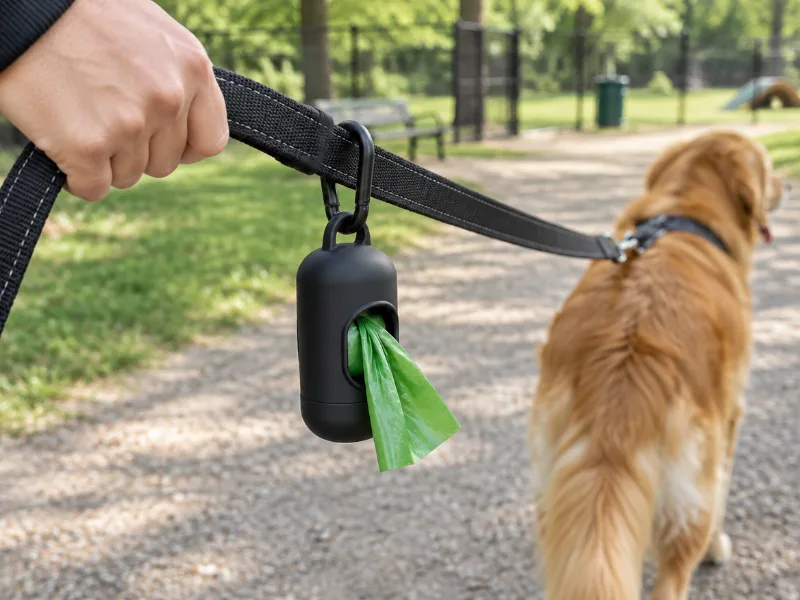 Gobeigo dog poop bag holder with used-bag hook